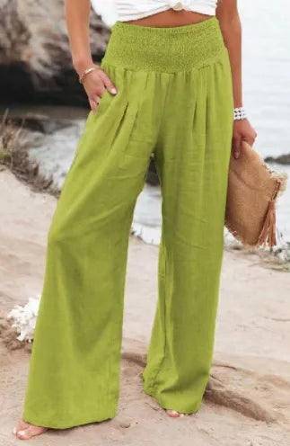 Women's High-Waist Wide Leg Pants — Drawstring Elastic Waist | Casual Beach Trousers | Plus Size