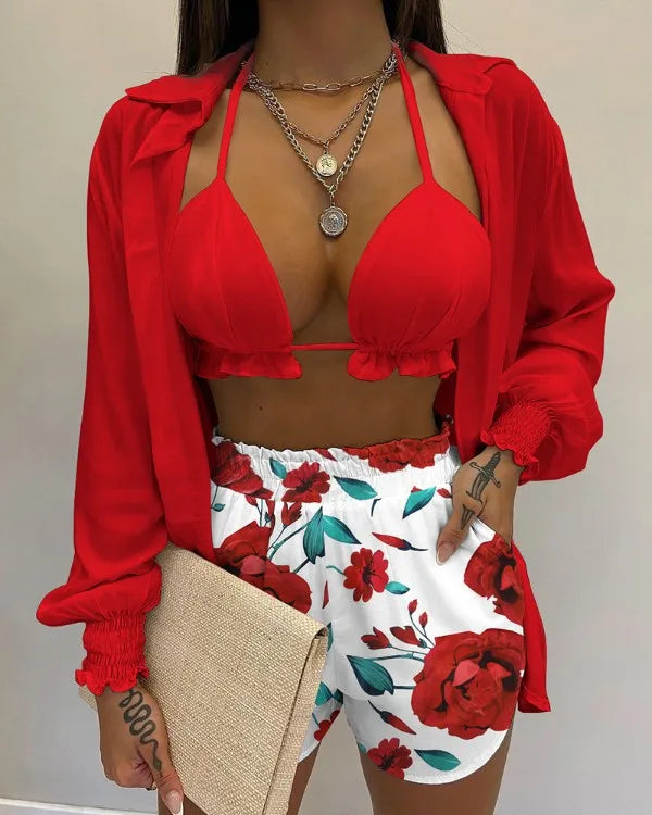 Three Pieces Swimwear Sexy Beachwear Bathing Suit Shorts Cover Up LADYLYS