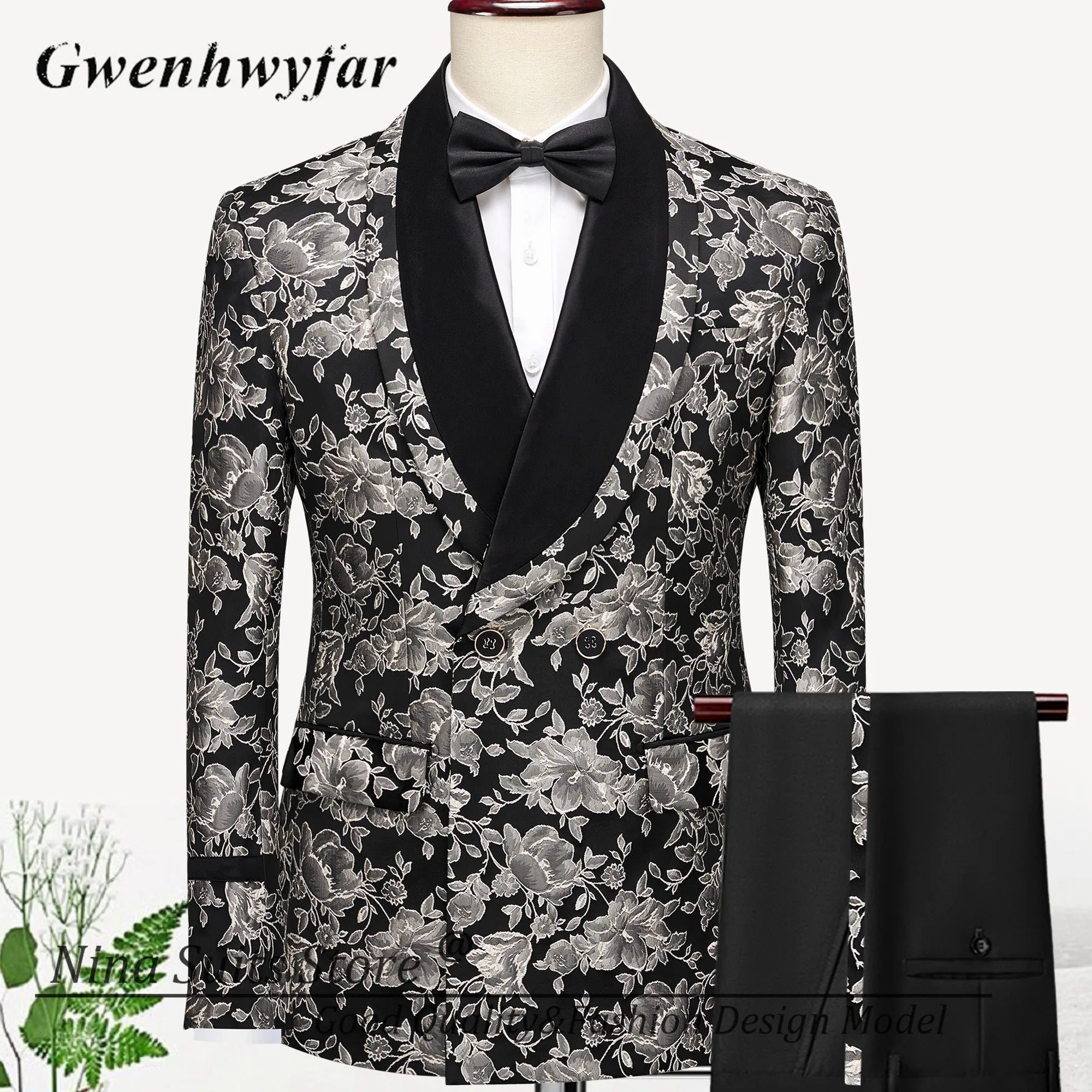 Men Suits Cashew Flower Jacquard Tuxedos Groom Wear Formal Party Suit LADYLYS