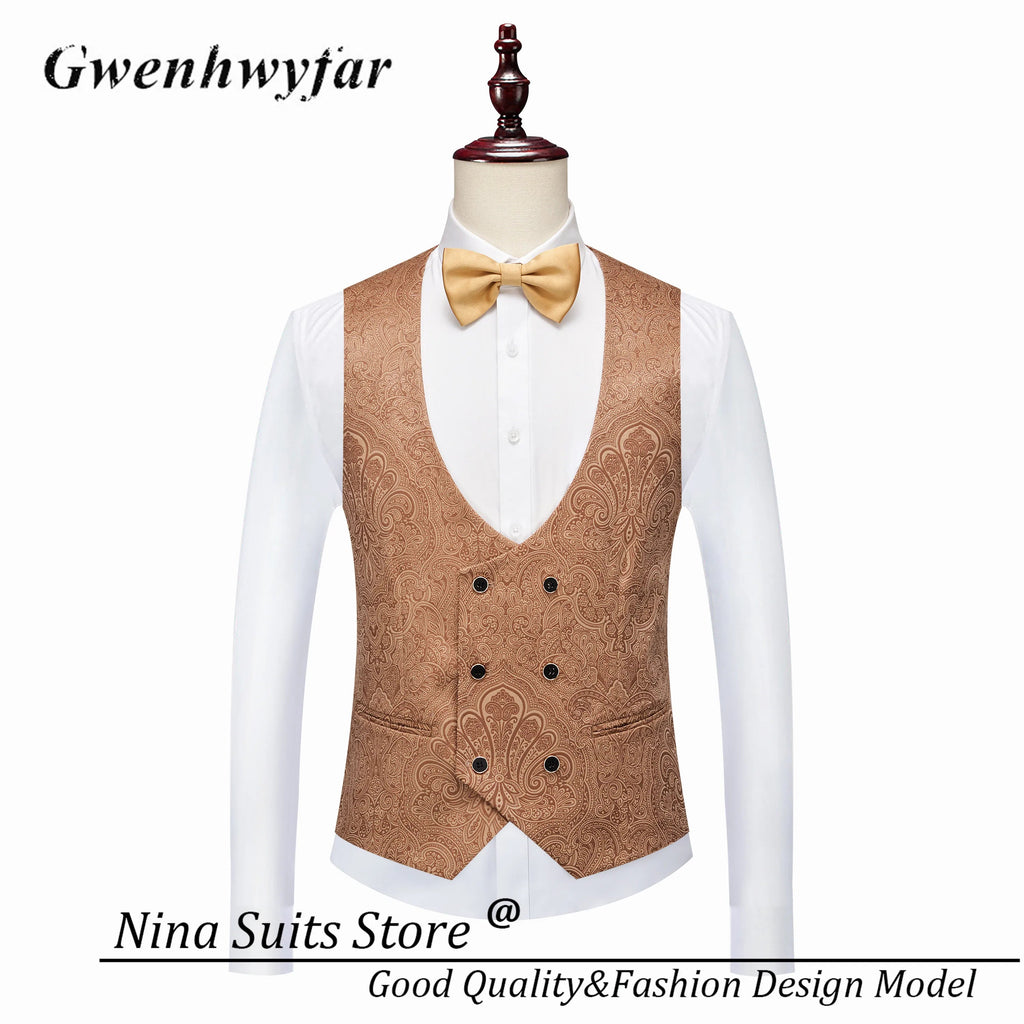 Men Suits Cashew Flower Jacquard Tuxedos Groom Wear Formal Party Suit LADYLYS