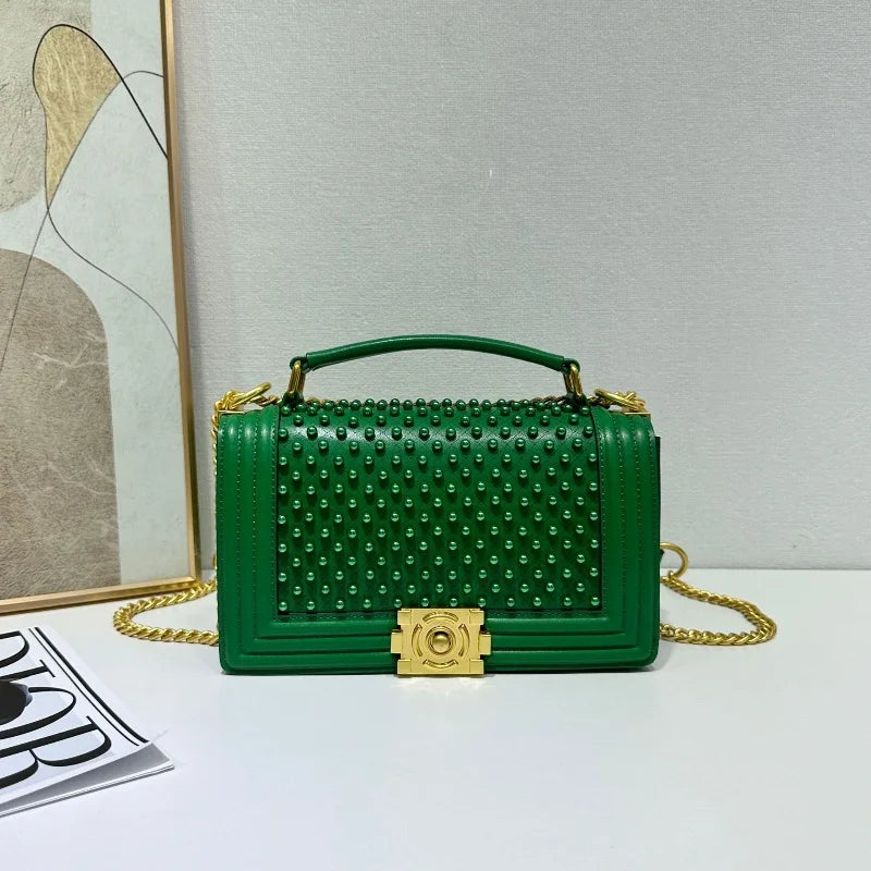 Luxury Designer Inlaid Pearls Lattice Embroidery Women's Shoulder Bag Fashion High-end Handbags Small Square Bag Versatile Purse LADYLYS