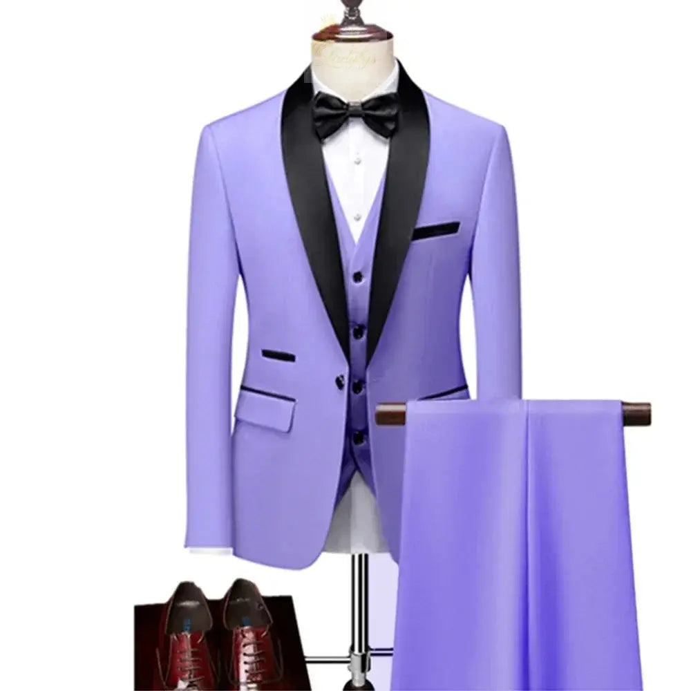 Lapel Black Collar 3 Pcs Suit Set Coat Vest Trousers LADYLYS