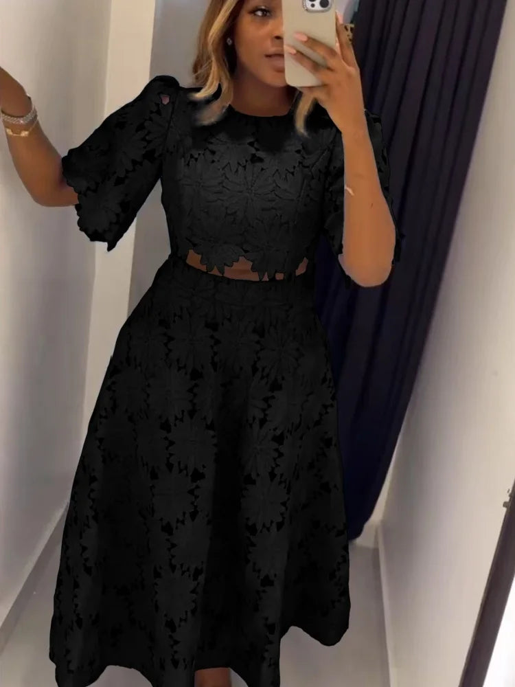 Two piece outfits women wholesale dress sets The new style hollowed out top sweet matching suit dropshopping S-3XL LADYLYS