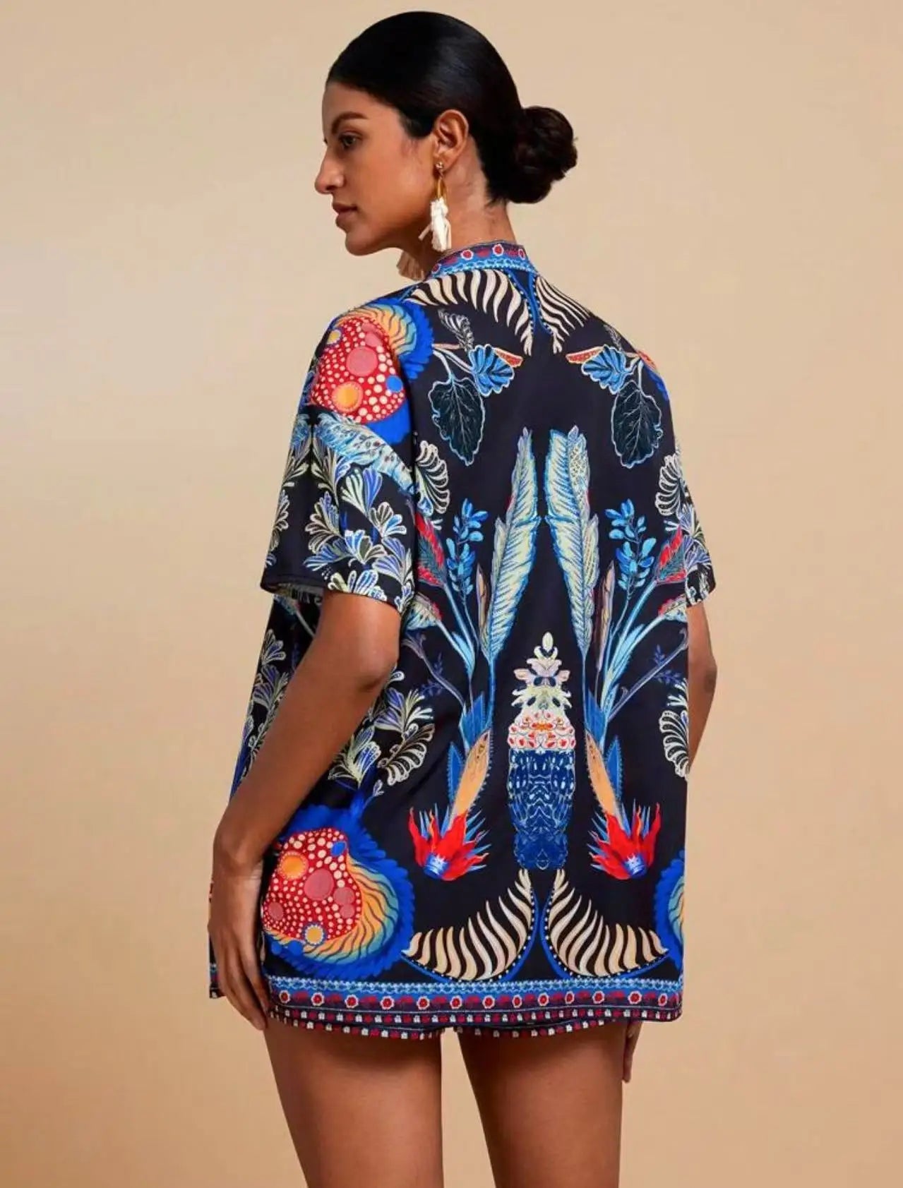 Casual Printed Cardigan Short-sleeved Top Shorts Two-piece Set LADYLYS