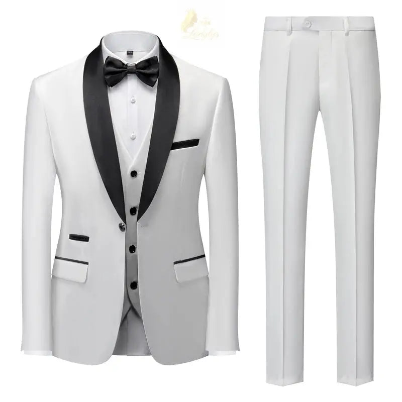 Lapel Black Collar 3 Pcs Suit Set Coat Vest Trousers LADYLYS