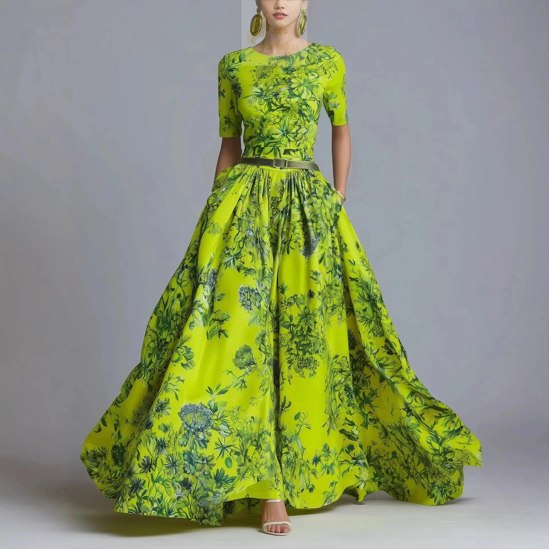 Slimming Invisible Zipper Summer New Style Long A-Line Skirt Dress Elegant Sweet Style LADYLYS