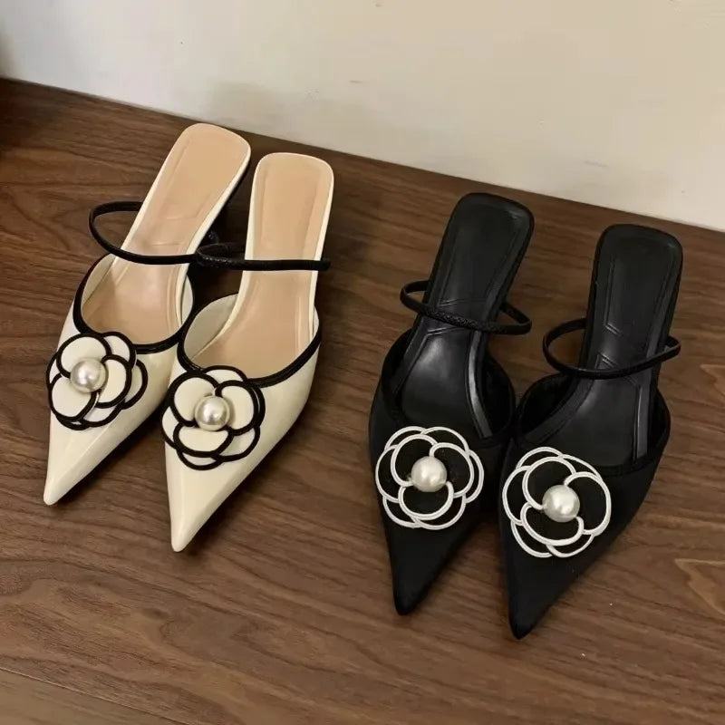 2025 Flower Pointed Toe High Heels Women Luxury Designer Sandals Female Summer Elegant Fashion Pumps Flower Mule Slippers Women LADYLYS