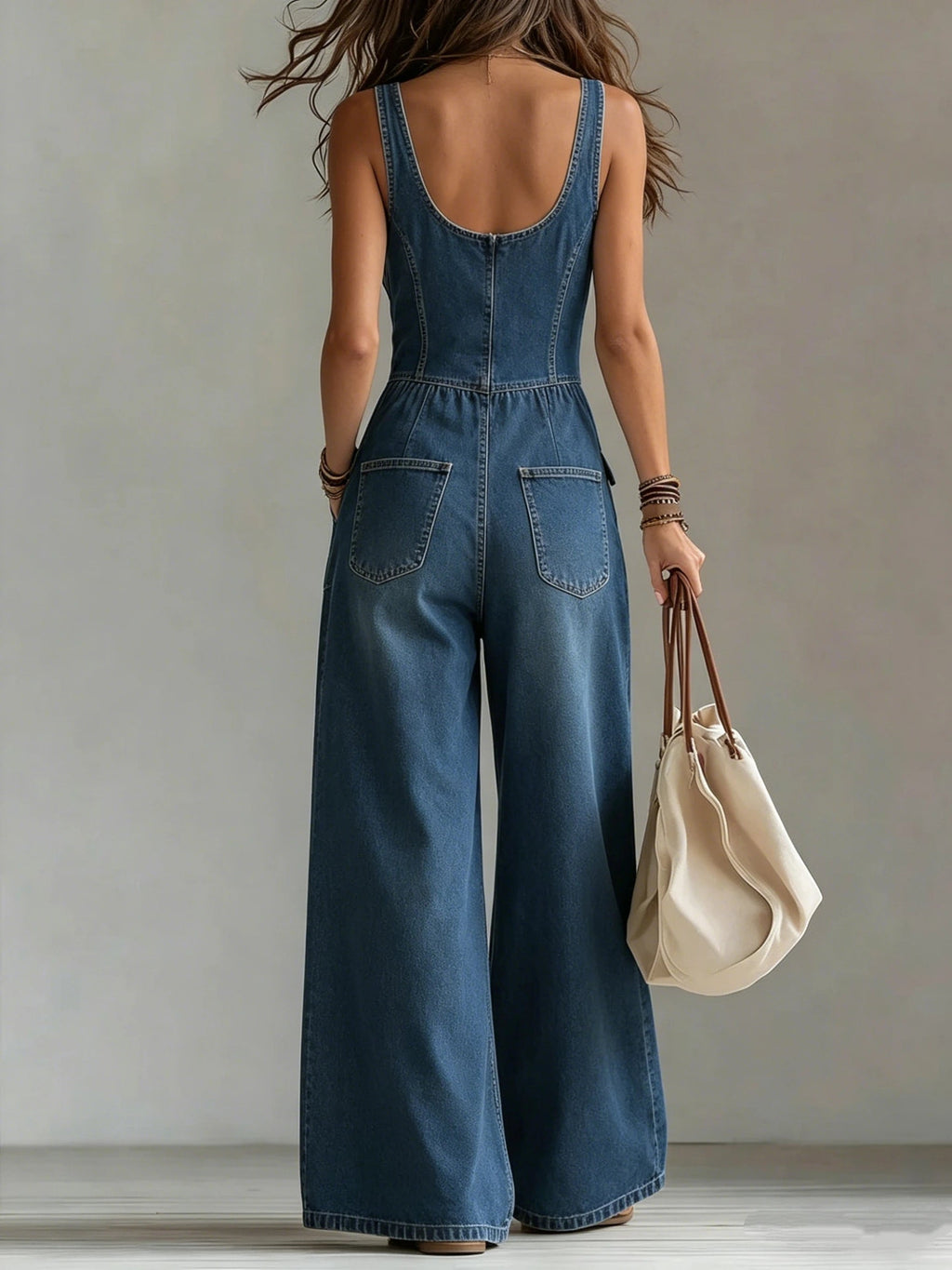 Sexy V Neck Button Denim Jumpsuit Elegant Solid High Waist Woman Romper 2026 Spring Summer Sleeveless Vacation Beach Overalls LADYLYS