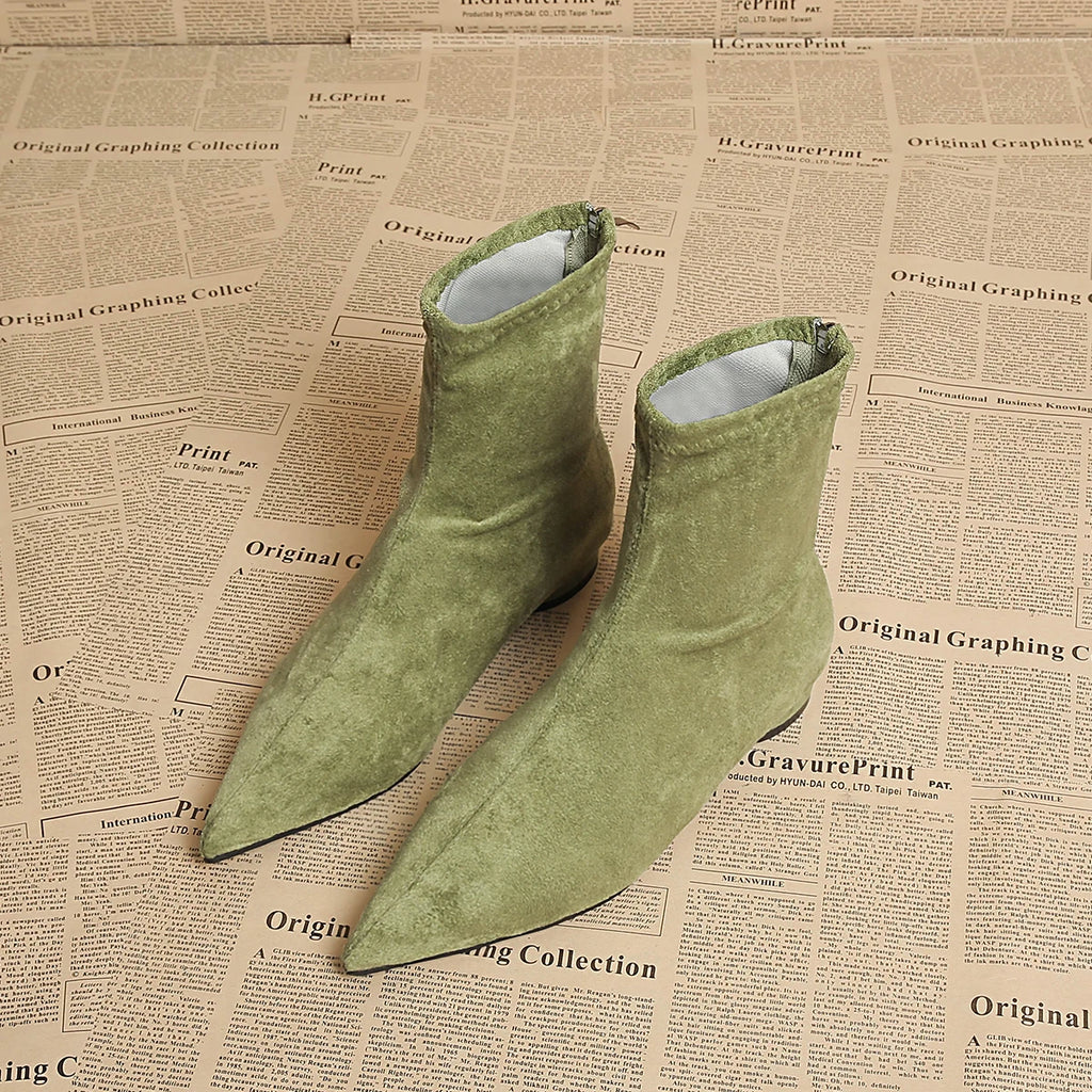 Women's Faux Suede Pointed Toe Mid-Calf Boots – Warm Flannel Lining, Low Heel