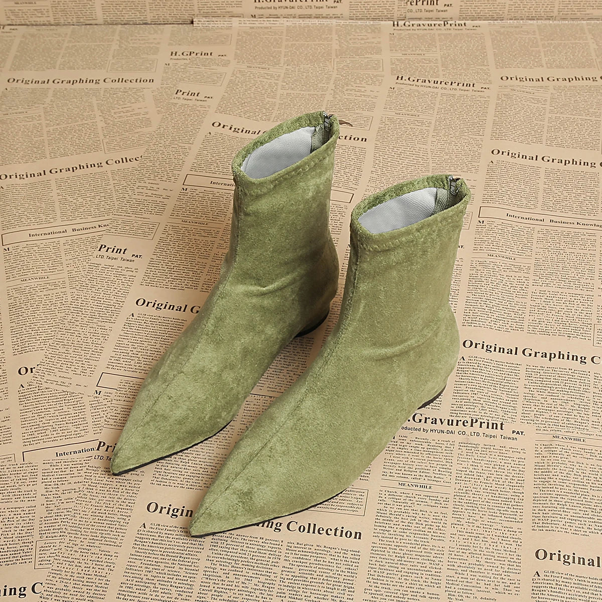 Women's Faux Suede Pointed Toe Mid-Calf Boots – Warm Flannel Lining, Low Heel