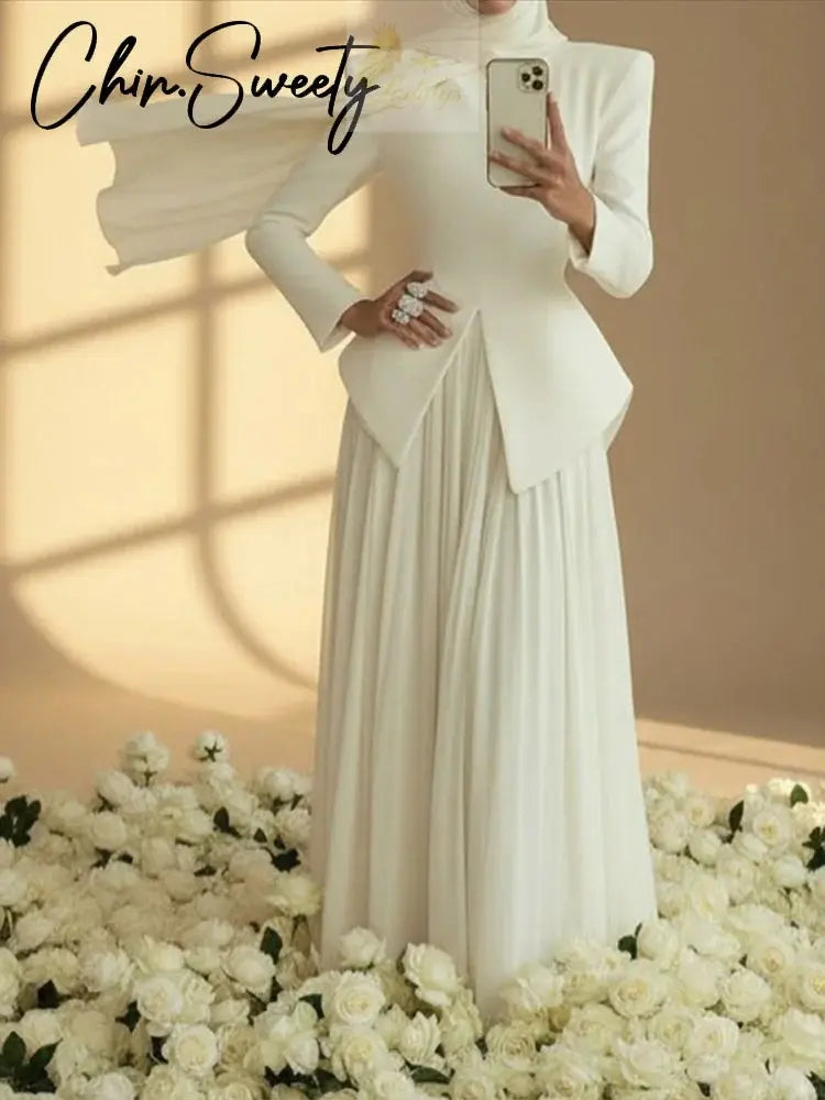 Elegant Solid Women's Blazer Suit Split Coats Chiffon Skirt Lady Set LADYLYS