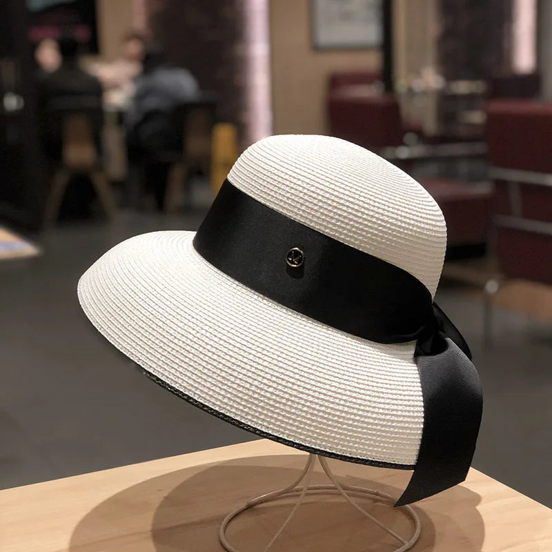 hood Hepburn wind big brim straw hat female summer sunscreen basin hat French beach holiday sunshade hat LADYLYS