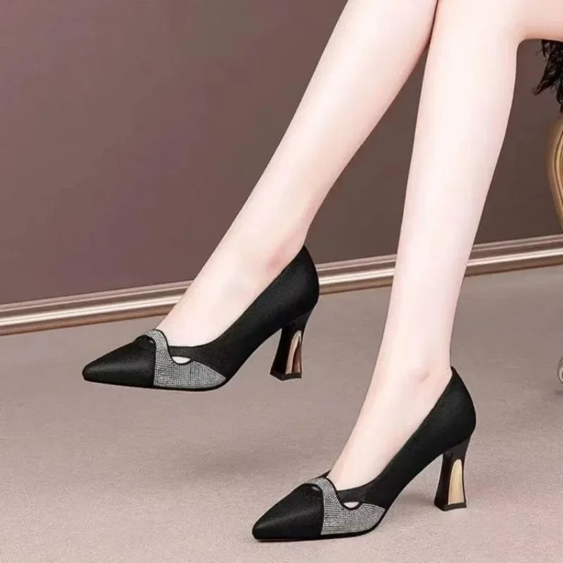 Women's Crystal-Embellished Pointed-Toe Block-Heel Pumps