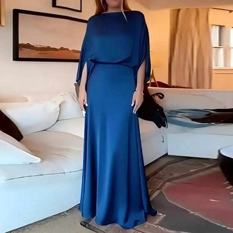 Elegant Solid Evening Gown Set Sexy Skew Collar Top Pullover & Long Dress Suit LADYLYS