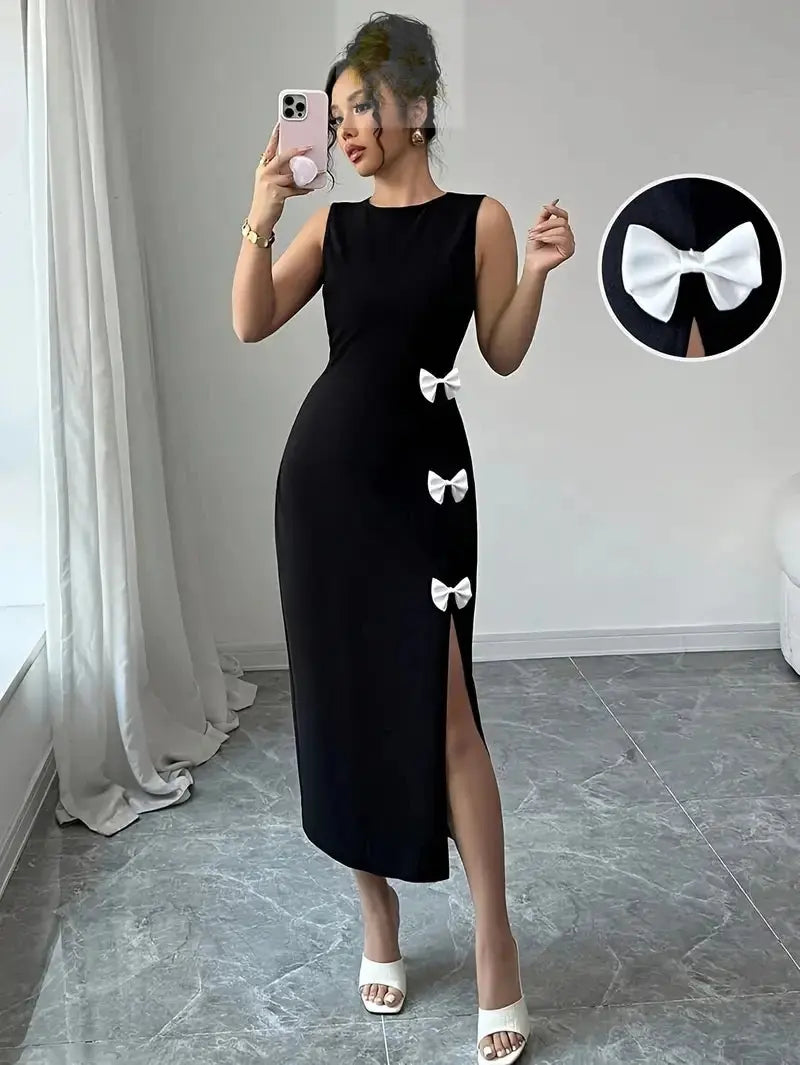 Summer European and American style slim fit dress with bow vest skirt LADYLYS
