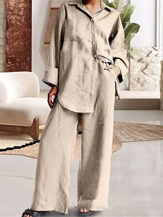 Autumn Long Pant Sets New Cotton Linen Women Casual Style LADYLYS