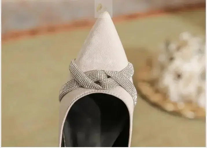 Chunky Heel Pointed Toe Rhinestone Suede High-heeled Shoes Women Block Heel Pumps LADYLYS