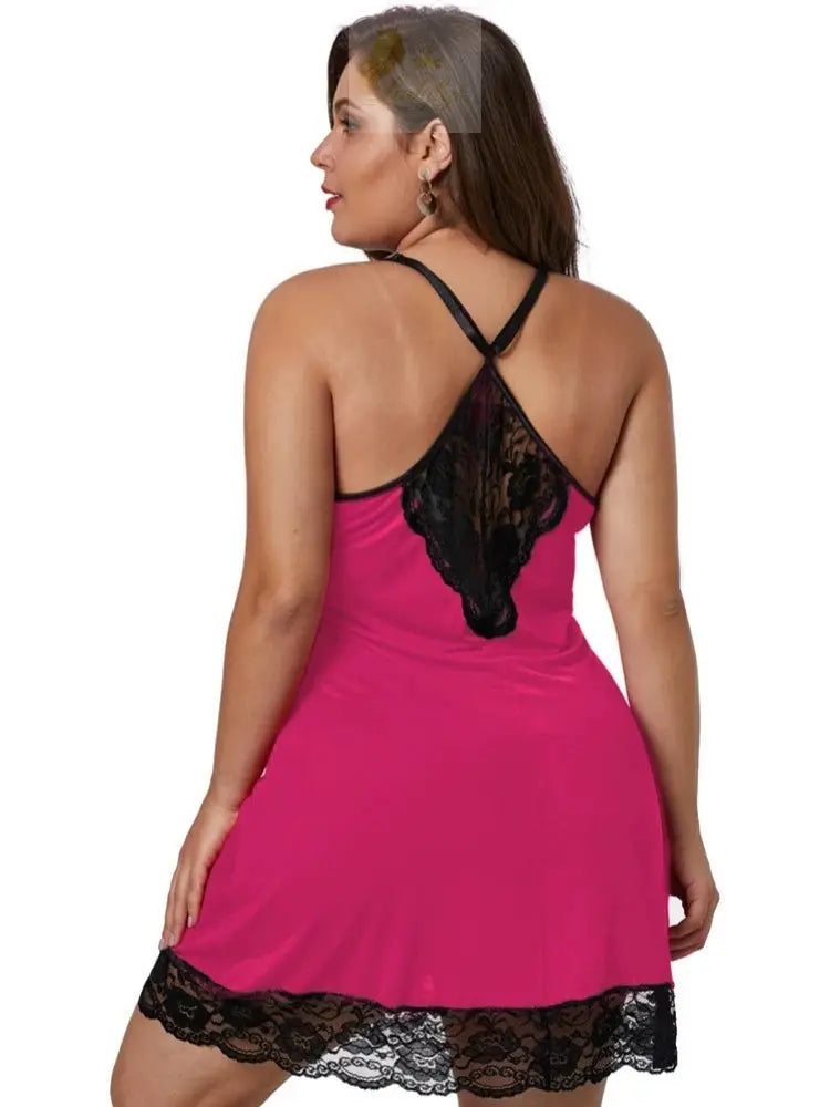 8XL Plus Size Sexy Lace Nightgown for Women Summer Pajamas Dress V Neck LADYLYS