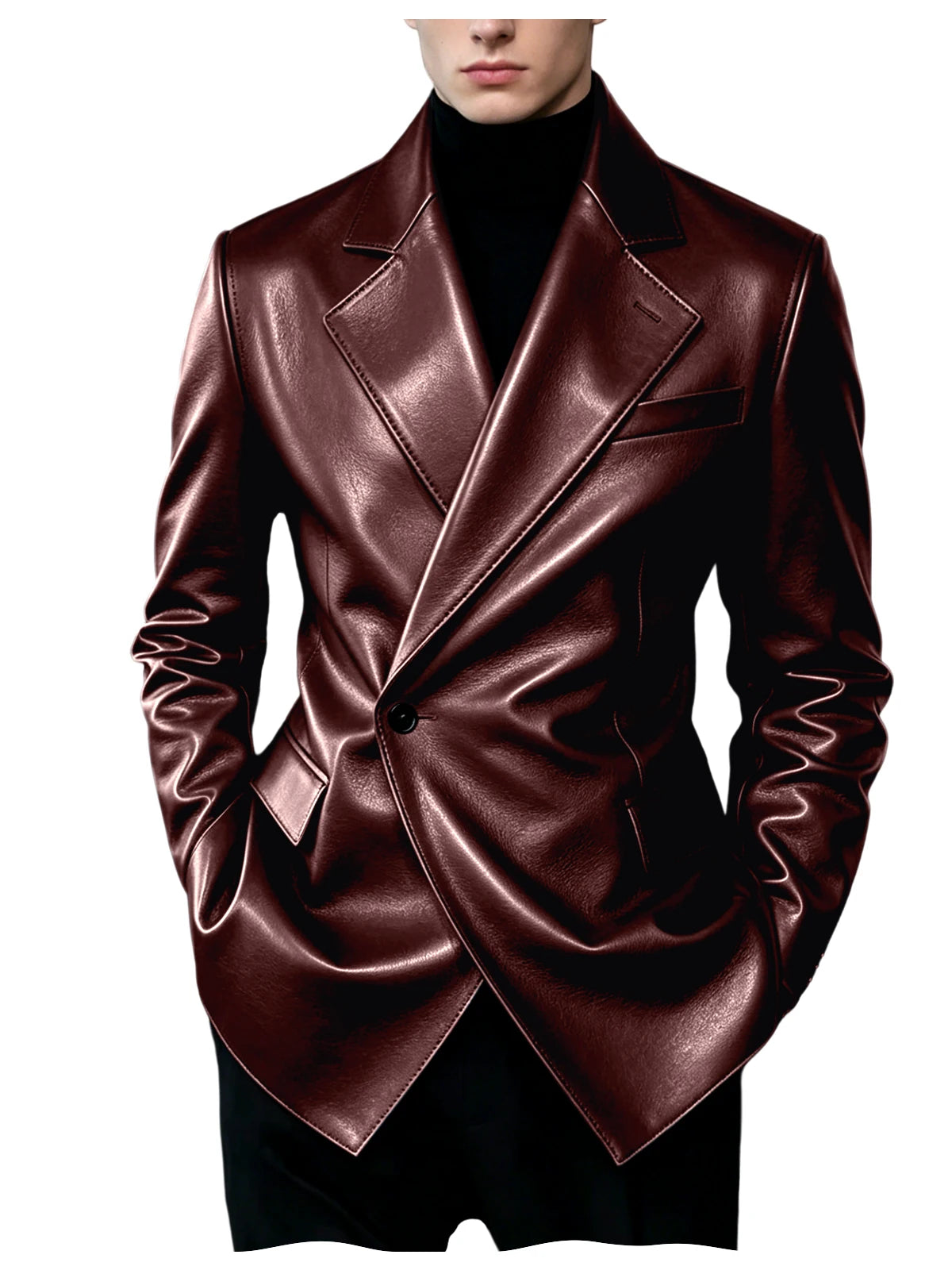 Men's Slim-Fit Faux Leather Blazer
