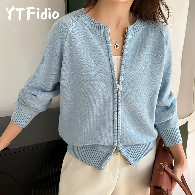 Women's Relaxed-Fit Cotton Crew Neck Cardigan