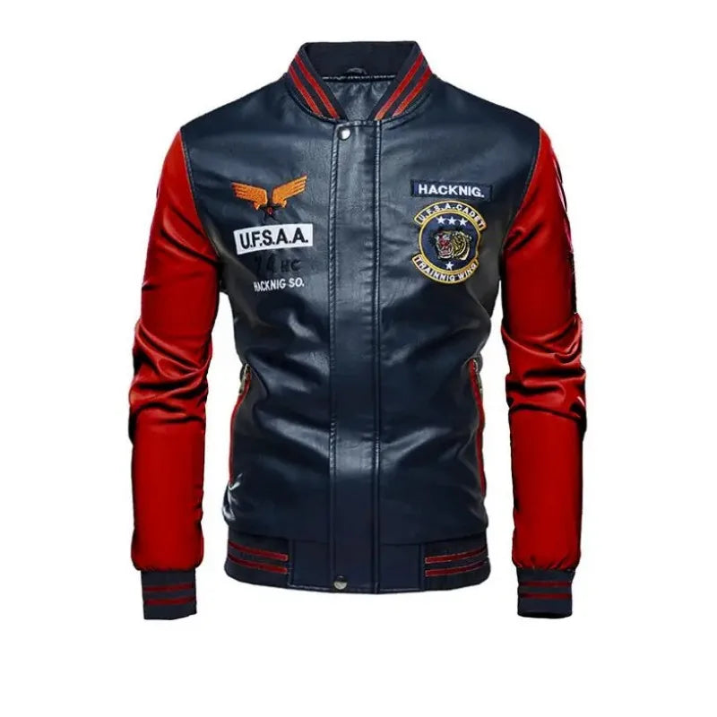 Men's Slim-Fit PU Leather Moto Jacket – Zip-Up, Wool-Lined, Multi-Color