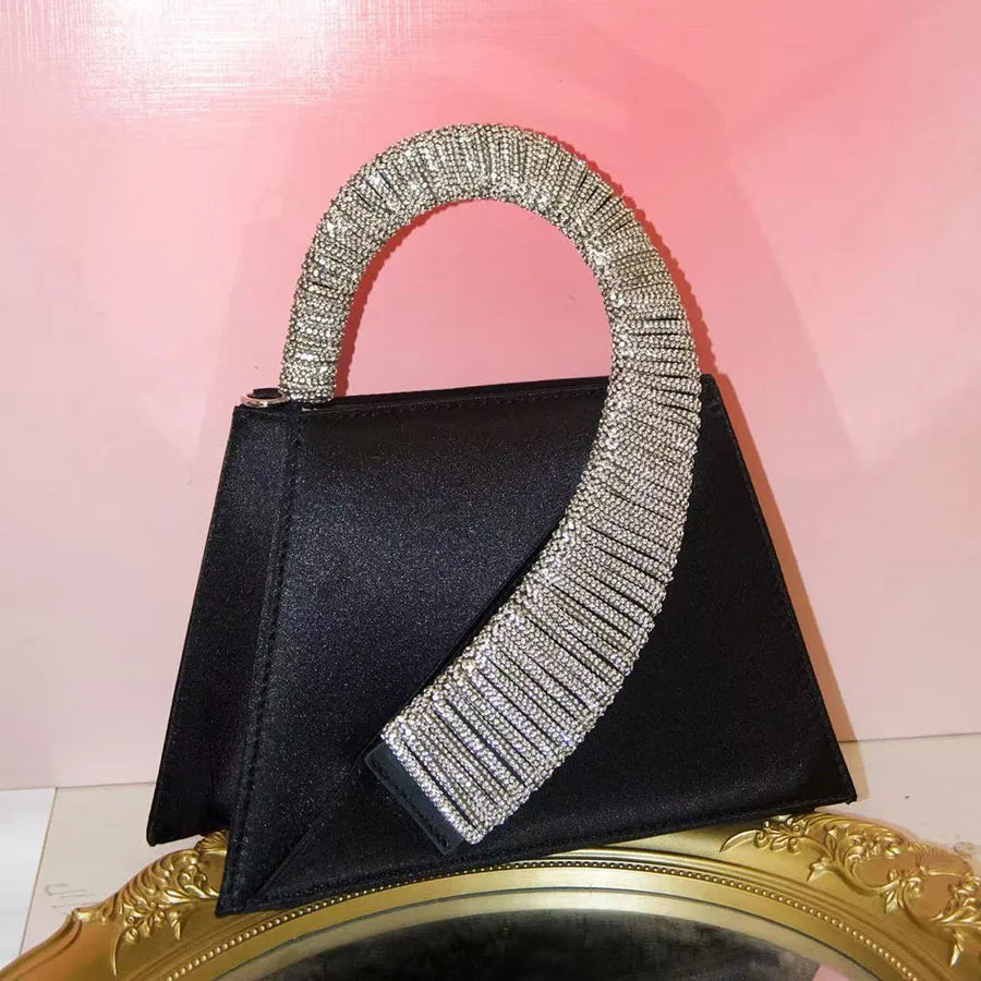 Luxury Satin Square Bag Wedding Party Clutch Purse Glitter Shiny Diamonds Handle LADYLYS