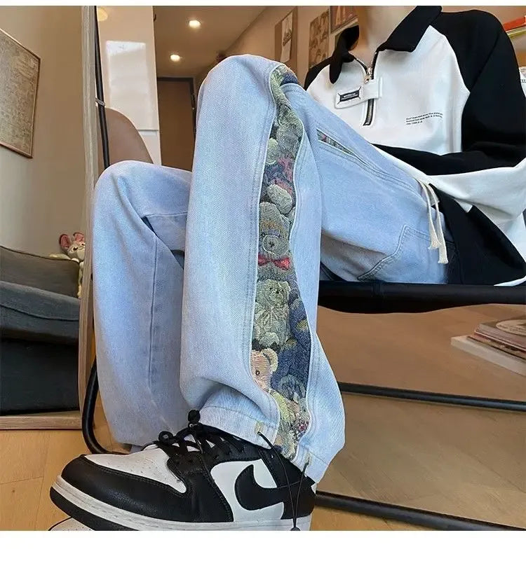Men's High-Waisted Wide-Leg Drawstring Jeans