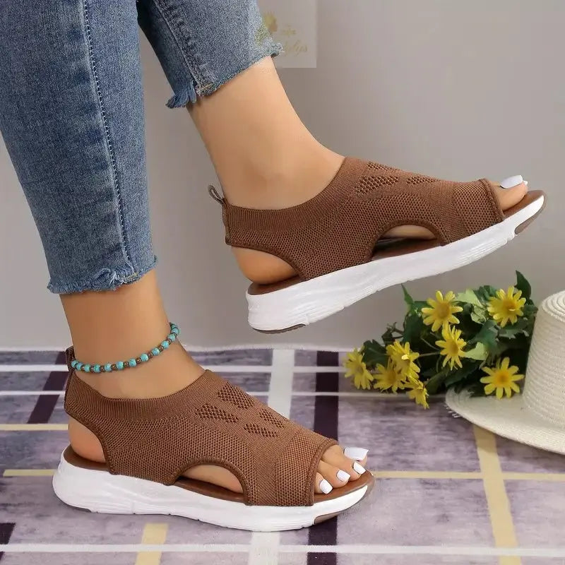Comfortable Round Toe Thick Sole Solid Color Shoes Mesh Breathable LADYLYS