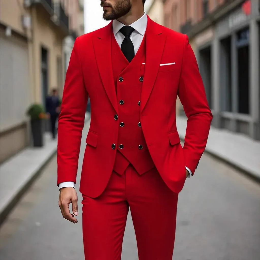 Men's Three-Piece Wedding Suit with Jacket, Waistcoat & Trousers