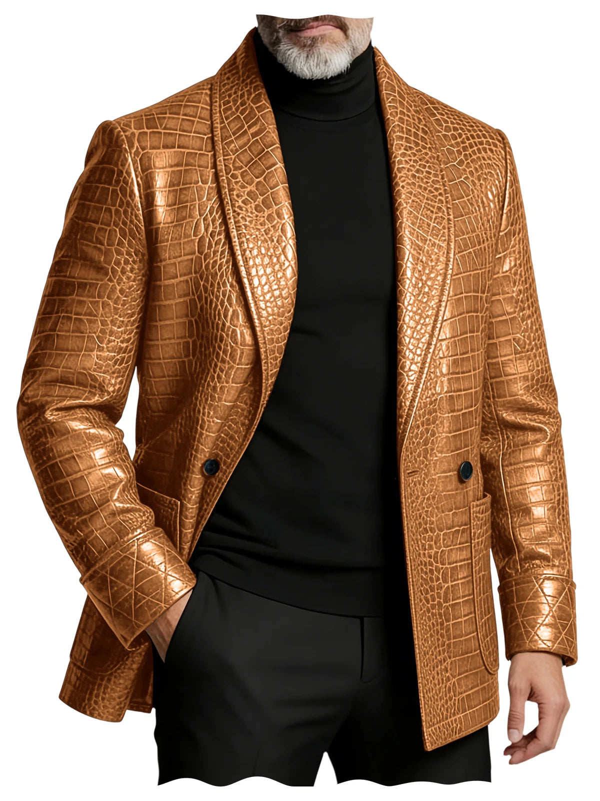 Men's Luxury Shawl Lapel Blazer Crocodile Embossed Leather LADYLYS