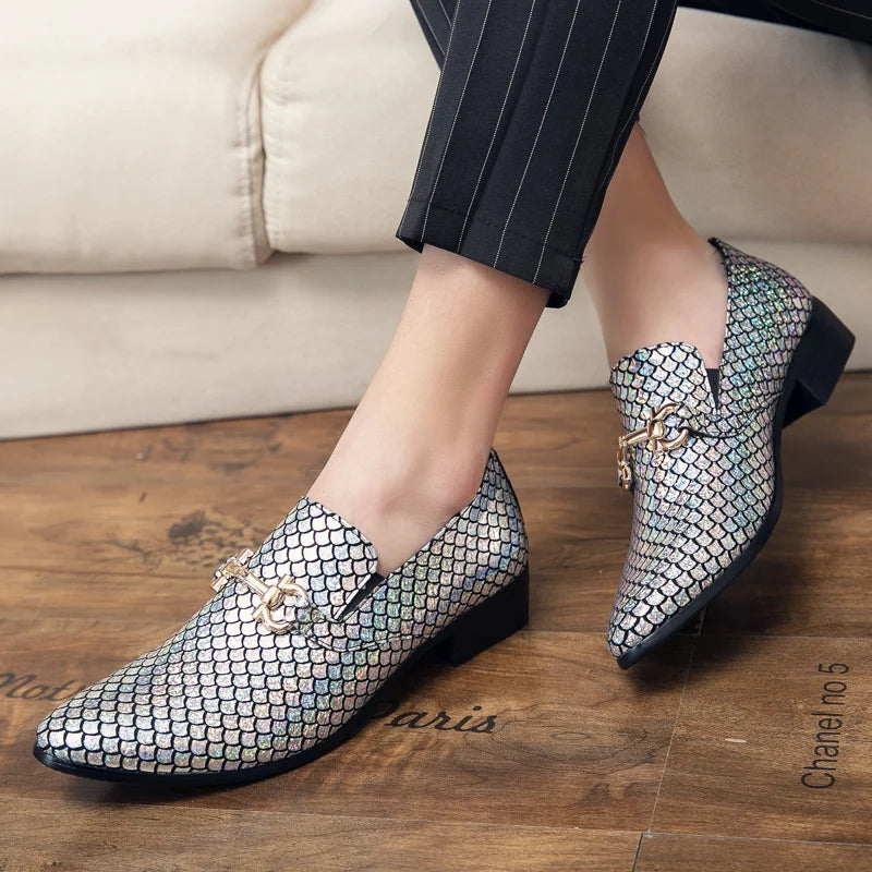 High-end banquet shoes, luxurious gold, pointed toe in genuine leather, large sizes: 38-48 LADYLYS