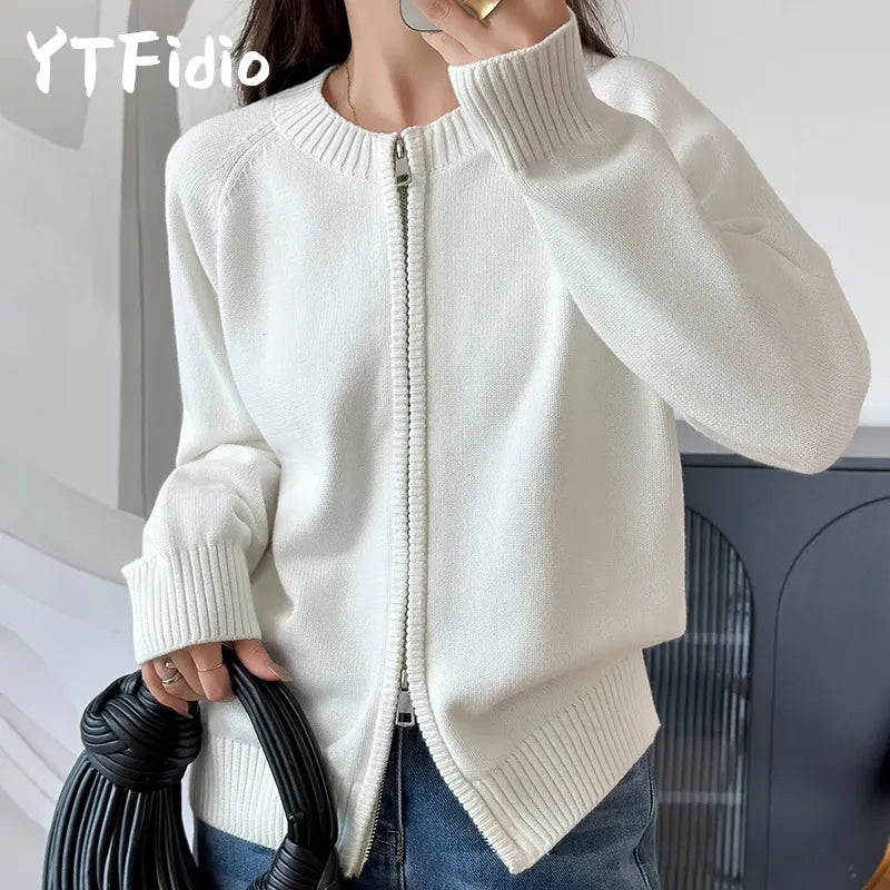 Women's Relaxed-Fit Cotton Crew Neck Cardigan