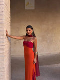Blocking Scarf Collar Sling Dress Sexy Split Waist Cinching Bodycon Maxi Gowns LADYLYS