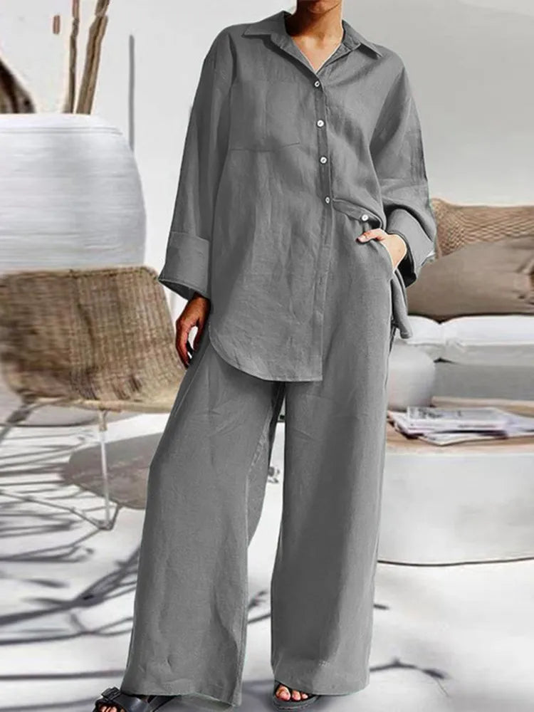 Autumn Long Pant Sets New Cotton Linen Women Casual Style LADYLYS