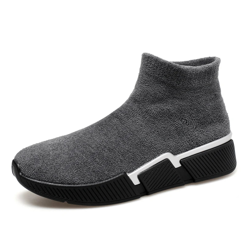 Men's High-Top Winter Sneakers – Warm Plush-Lined Slip-On Casual Shoes in Plus Sizes