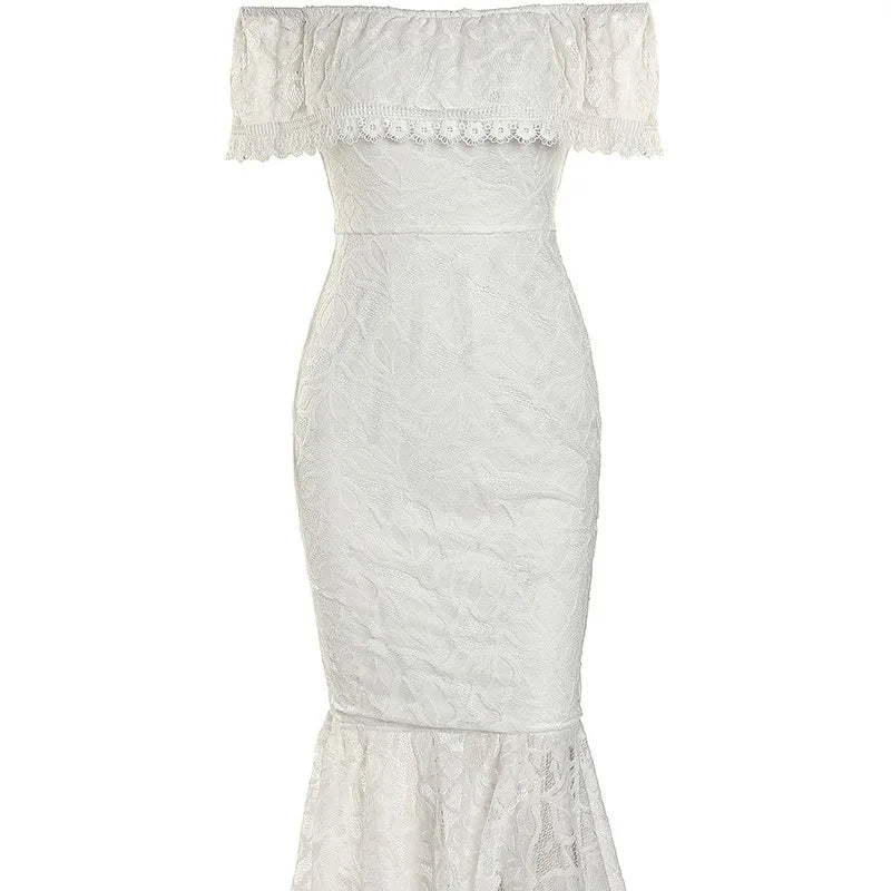 Lace Dresses Women Party Long Dress Slash Neck Off Shoulder LADYLYS