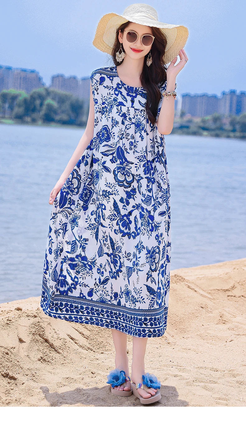 Casual Female Elegant  Print Knee-length 0-neck Floral Dress LADYLYS