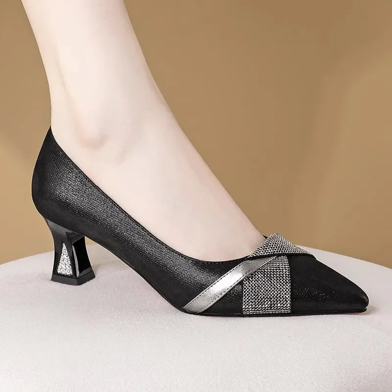 Women's Patent Pointed-Toe Slingback Block-Heel Pumps
