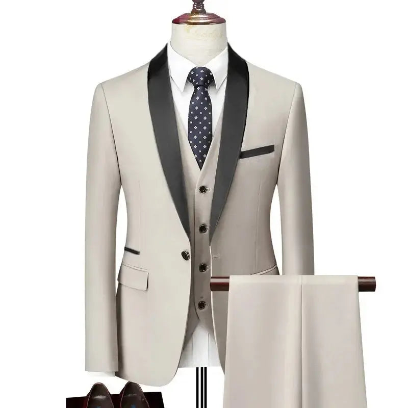 Lapel Black Collar 3 Pcs Suit Set Coat Vest Trousers LADYLYS