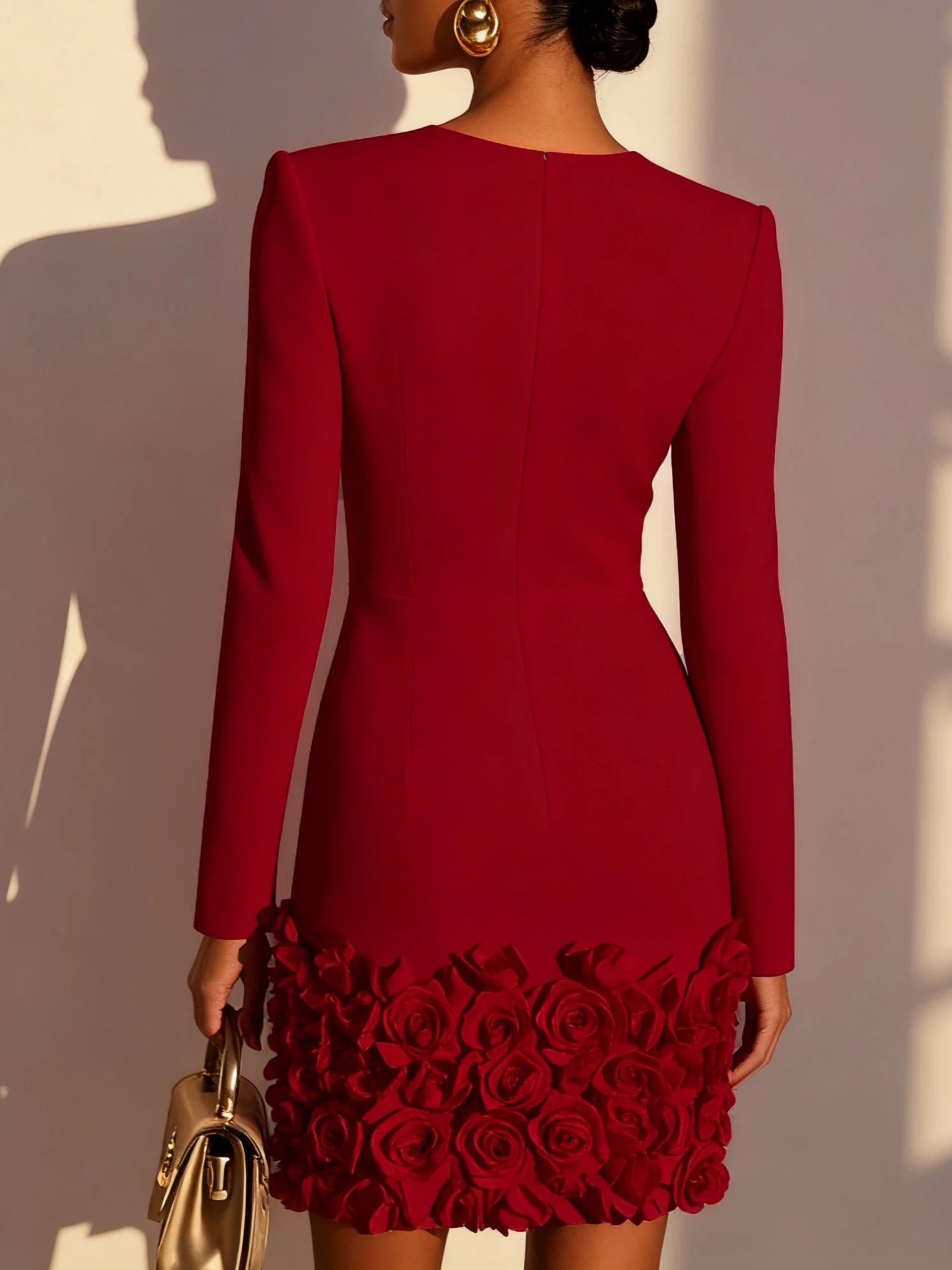 Handcrafted Floral Pleat V-Neck Mini Dress – Elegant Evening & Party Dress