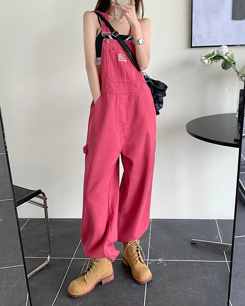 Summer Style loose Girls Pink wide leg trousers jumpsuit denim overalls LADYLYS