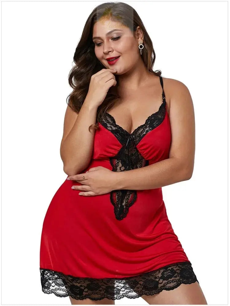 8XL Plus Size Sexy Lace Nightgown for Women Summer Pajamas Dress V Neck LADYLYS