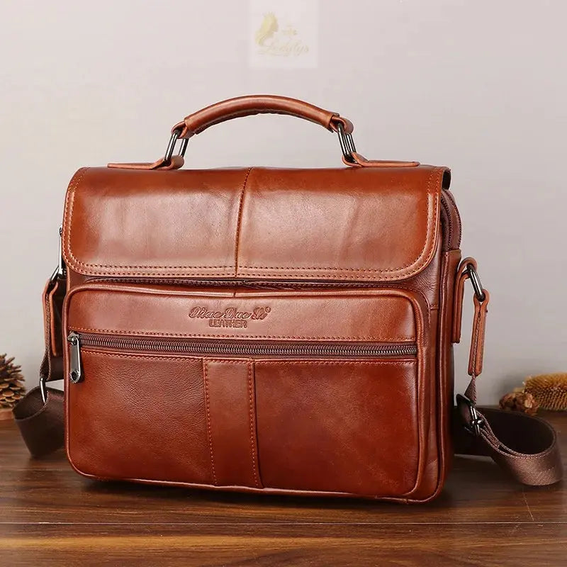 Men's genuine leather briefcase retro style cowhide crossbody bag large-capacity LADYLYS