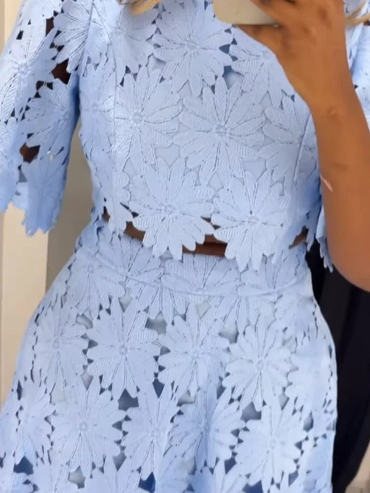 Two piece outfits women wholesale dress sets The new style hollowed out top sweet matching suit dropshopping S-3XL LADYLYS
