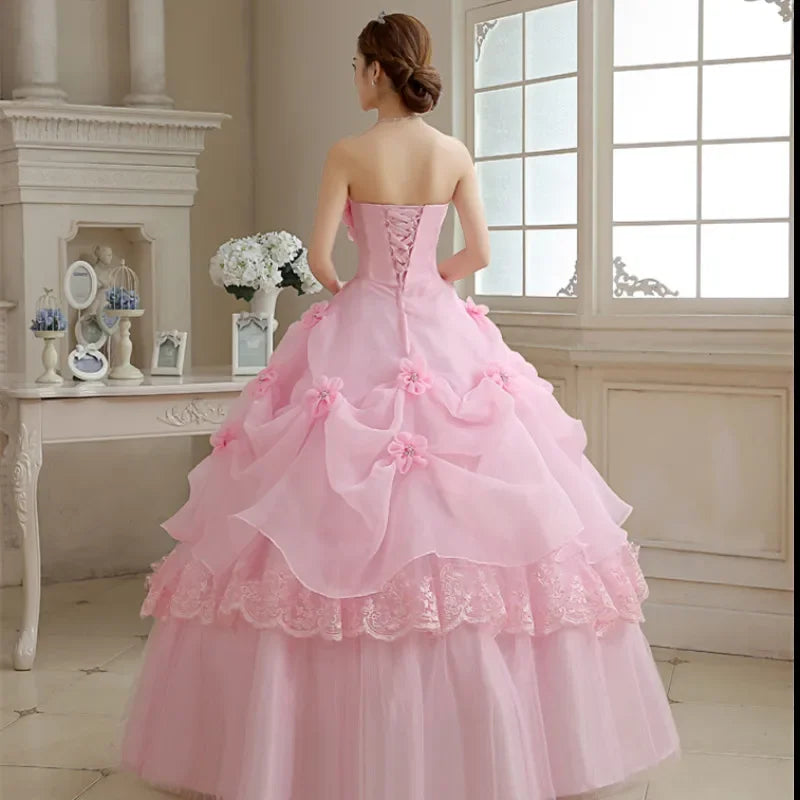 Ball Gown Sweet Pink Vestidos De 15 Flowers Cheap Quinceanera Dresses LADYLYS