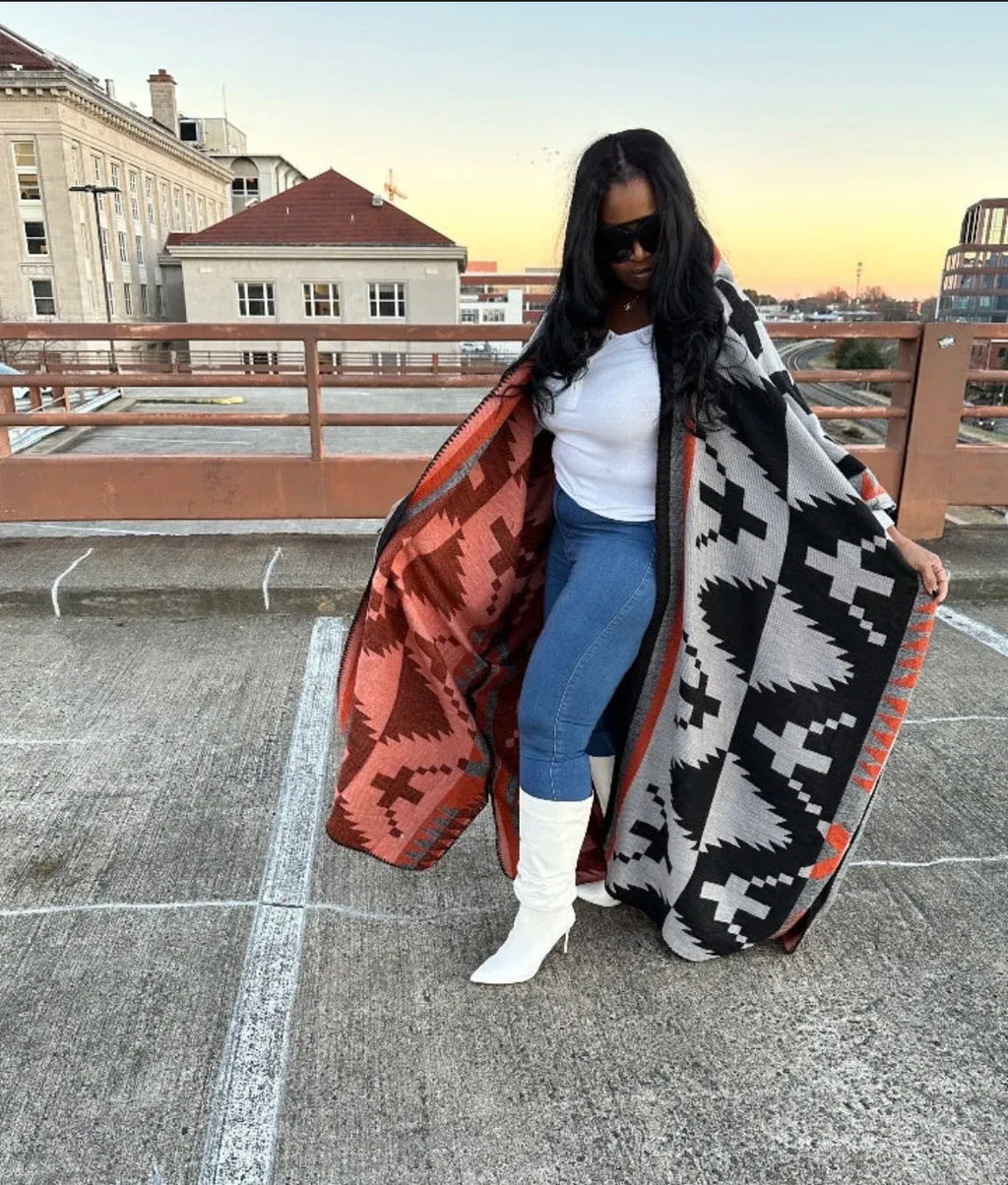 Women's African-Inspired Printed Longline Kimono Cardigan