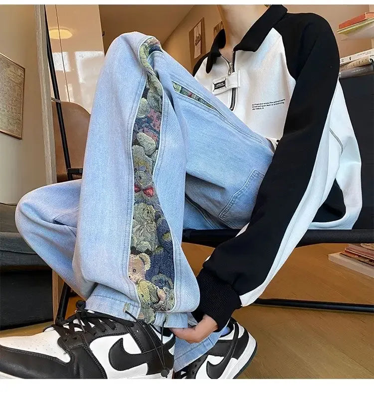 Men's High-Waisted Wide-Leg Drawstring Jeans