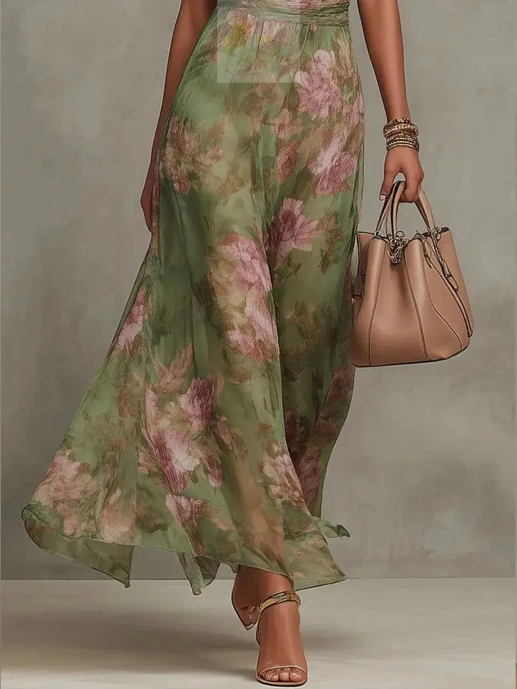 Sleeveless High Neck Ruched Waist Chiffon Flowy Evening Party Dress LADYLYS