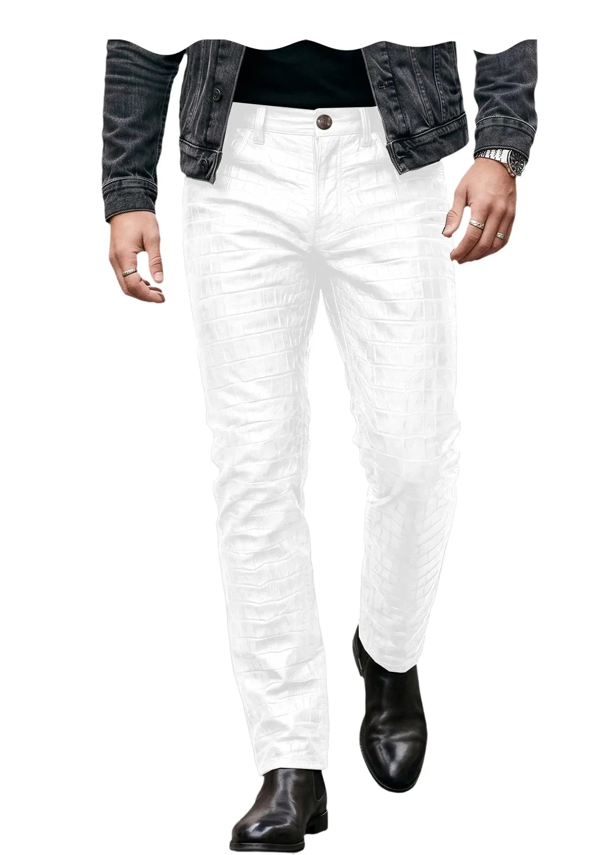 Men's Croc-Embossed Faux Leather Slim-Fit Trousers