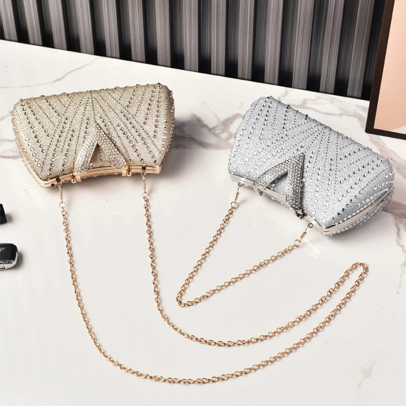 Diamond Silver Shoulder Bags for Women Wedding Inspired Designer Handbags 2026 Luxury Quality V Hasp Rhinestone Crossbody Bags LADYLYS